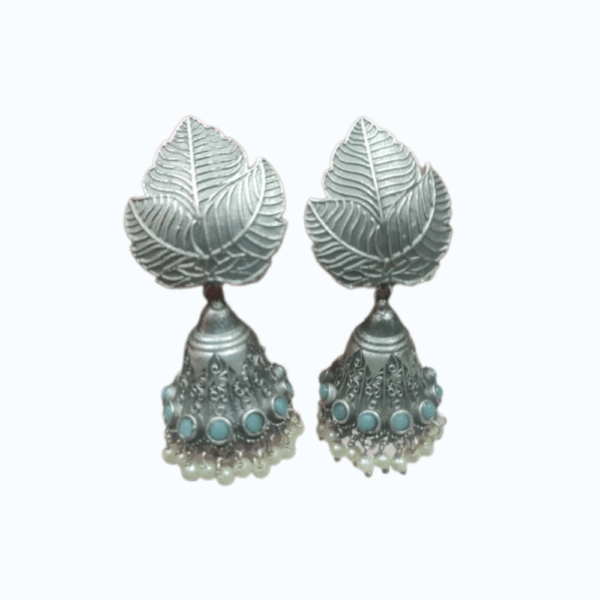 Silver Look Alike Jhumkas Aqua color