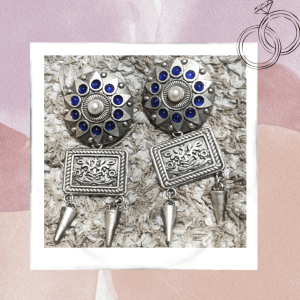 Blue Tribal Silver Drop Earrings