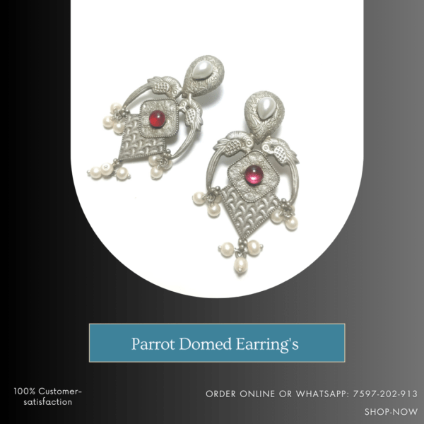 Oxidized Parrot Domed Earrings