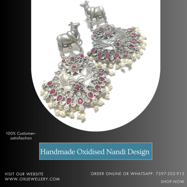 Handmade Oxidised Nandi Design Earrings