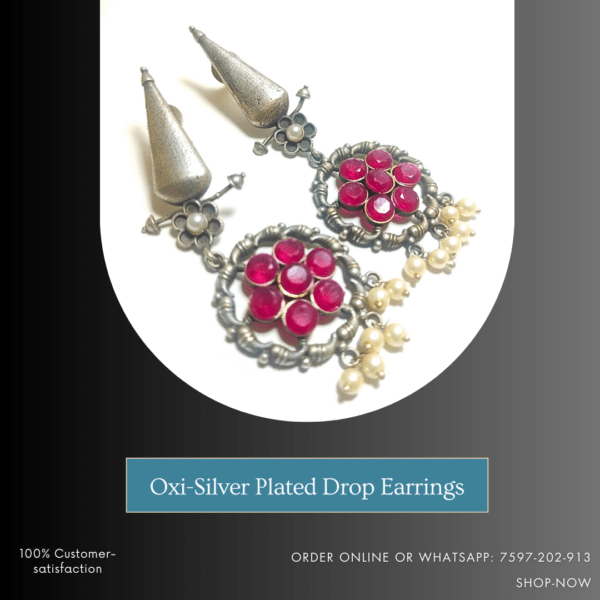 Handmade Oxi-Silver Plated Drop Earrings