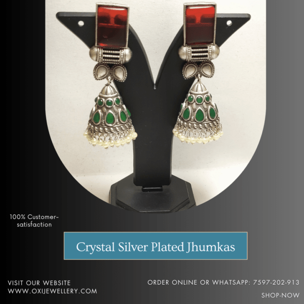 Crystal Silver Plated Jhumkas