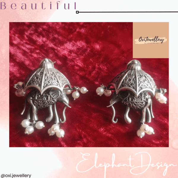 Oxidised Elephant design earrings - Image 2