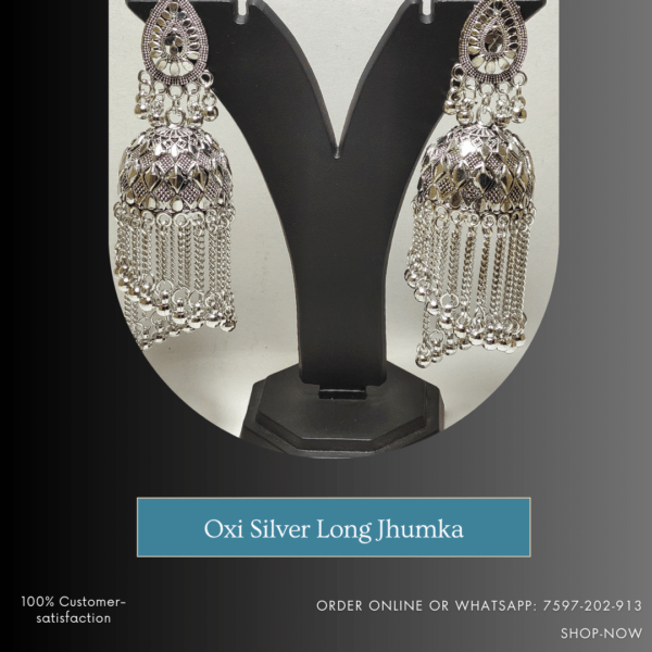 Oxi Silver Long Jhumka